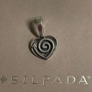 Silpada Vintage Rare HTF Sterling Silver Oxidized Swirl Heart Pendant